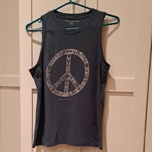 070 - Spiritual Gangster Charcoalish Green Peace Symbol Muscle Tee